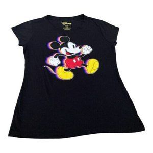 DISNEY Mickey Mouse 3D T-Shirt Women Size L Jrs 11/13 Black Cap Sleeve